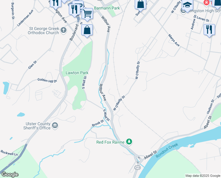 map of restaurants, bars, coffee shops, grocery stores, and more near 357 West O'Reilly Street in Kingston