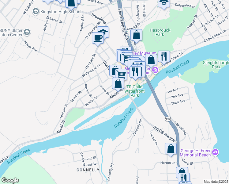 map of restaurants, bars, coffee shops, grocery stores, and more near 79 Abeel Street in Kingston