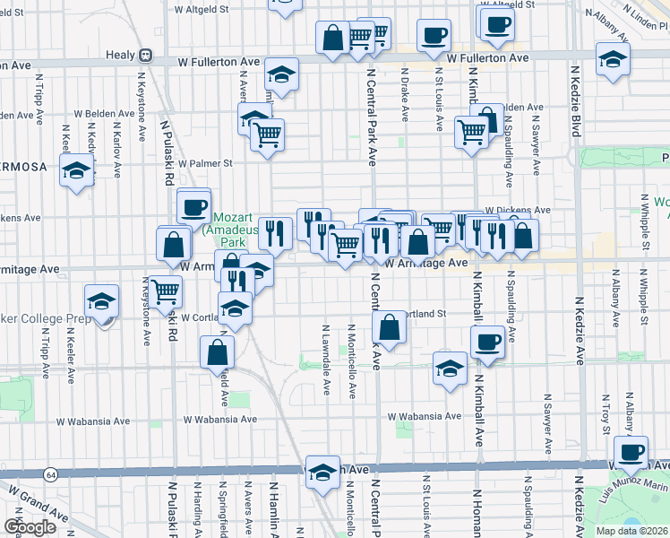 map of restaurants, bars, coffee shops, grocery stores, and more near in Chicago