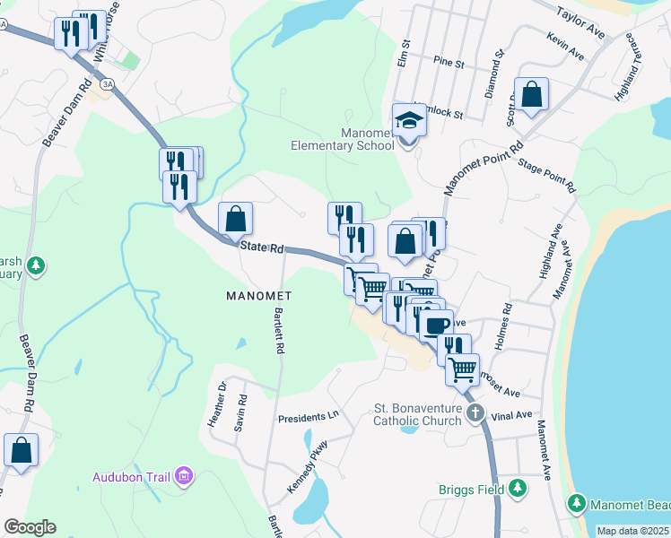 map of restaurants, bars, coffee shops, grocery stores, and more near 684 State Road in Plymouth