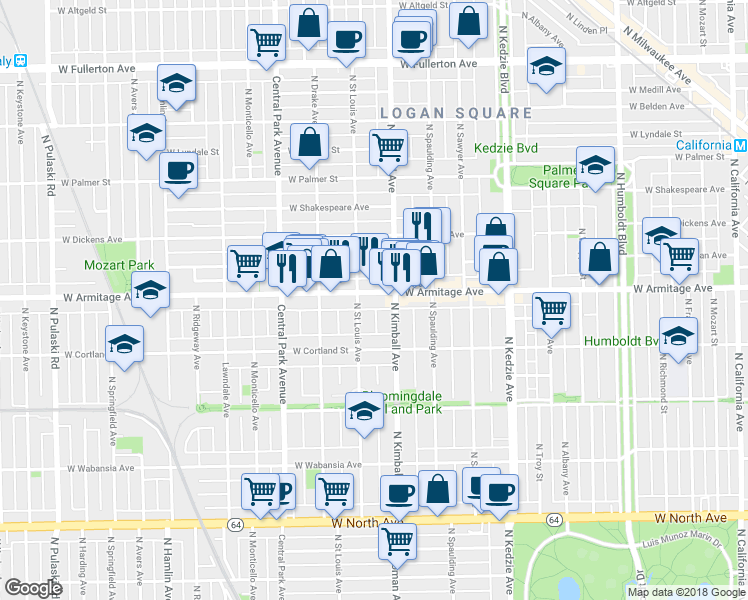 map of restaurants, bars, coffee shops, grocery stores, and more near in Chicago