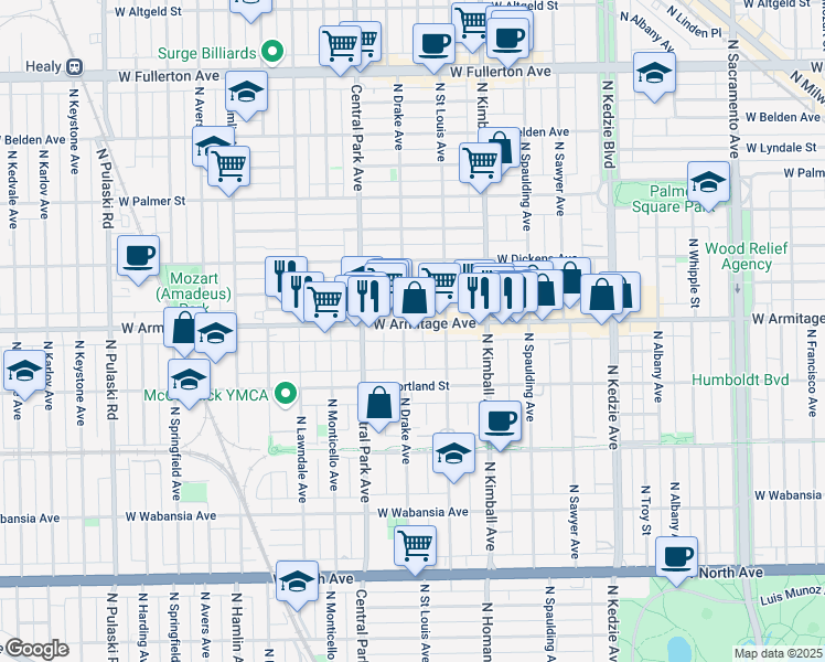 map of restaurants, bars, coffee shops, grocery stores, and more near in Chicago