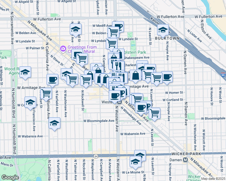 map of restaurants, bars, coffee shops, grocery stores, and more near in Chicago