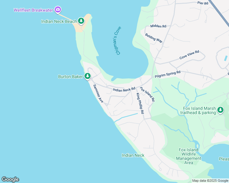 map of restaurants, bars, coffee shops, grocery stores, and more near 134 Indian Neck Road in Wellfleet