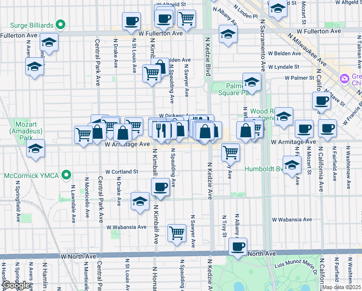 map of restaurants, bars, coffee shops, grocery stores, and more near in Chicago