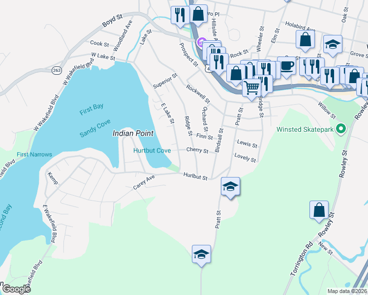 map of restaurants, bars, coffee shops, grocery stores, and more near 58 Cherry Street in Winchester