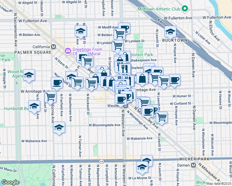 map of restaurants, bars, coffee shops, grocery stores, and more near in Chicago
