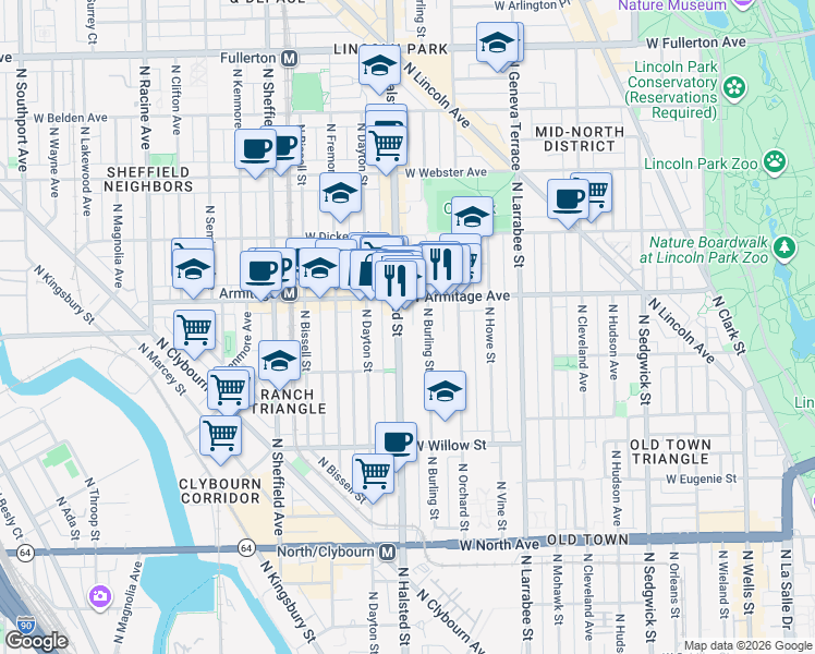 map of restaurants, bars, coffee shops, grocery stores, and more near in Chicago