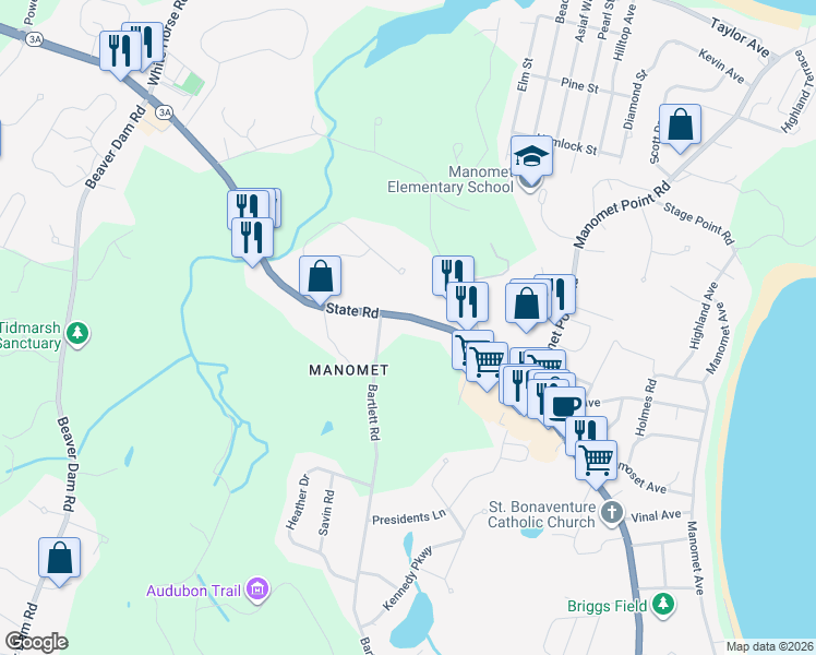 map of restaurants, bars, coffee shops, grocery stores, and more near 669 State Road in Plymouth