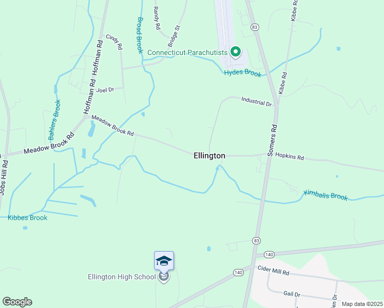 map of restaurants, bars, coffee shops, grocery stores, and more near 61 Meadow Brook Road in Ellington