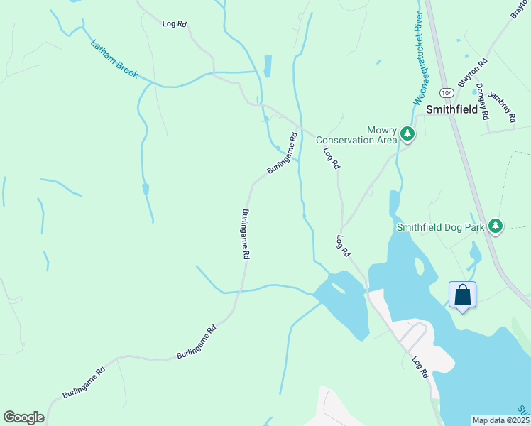 map of restaurants, bars, coffee shops, grocery stores, and more near 70 Burlingame Road in Smithfield