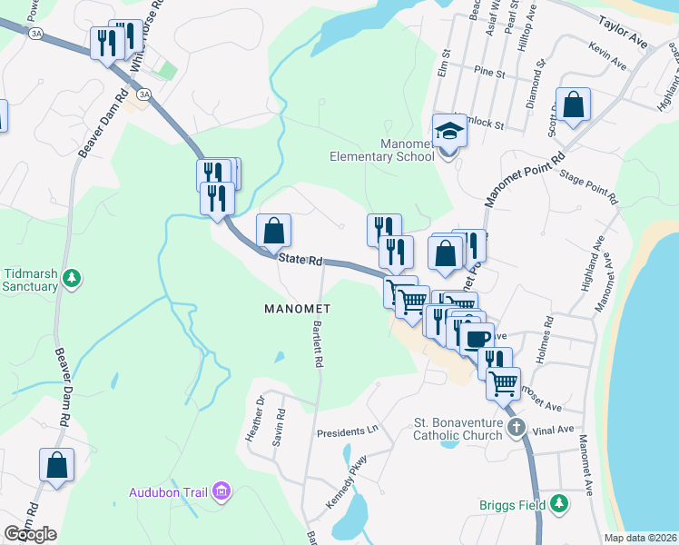 map of restaurants, bars, coffee shops, grocery stores, and more near 669 State Road in Plymouth