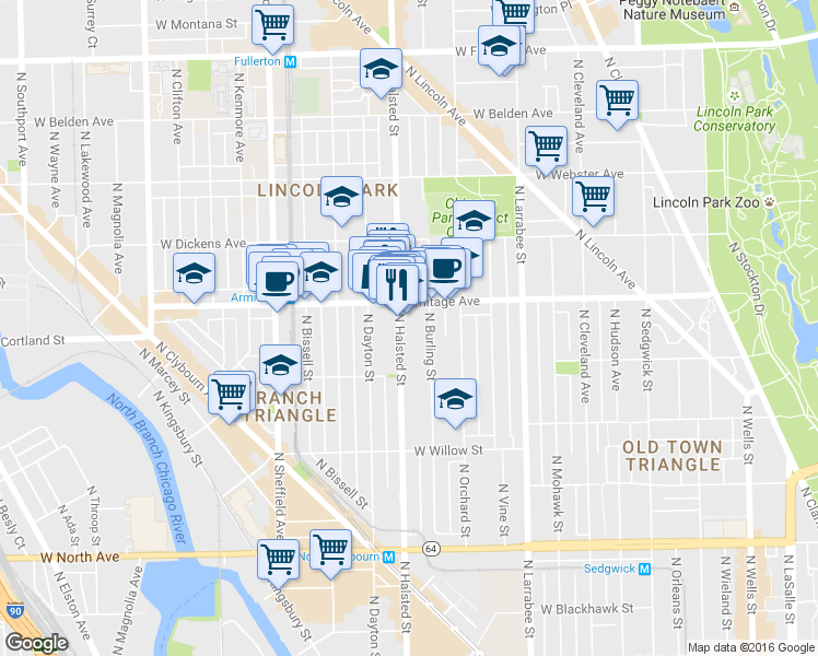 map of restaurants, bars, coffee shops, grocery stores, and more near in Chicago