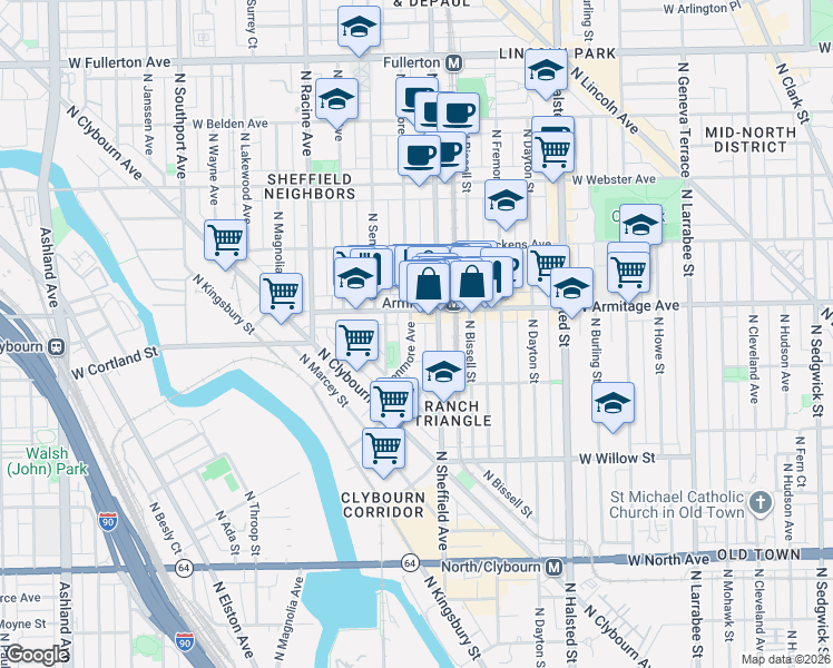 map of restaurants, bars, coffee shops, grocery stores, and more near in Chicago