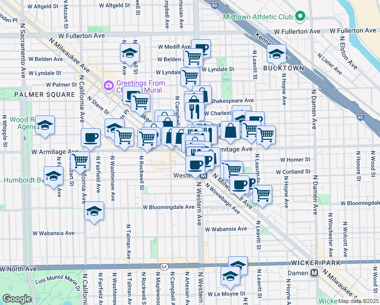 map of restaurants, bars, coffee shops, grocery stores, and more near in Chicago