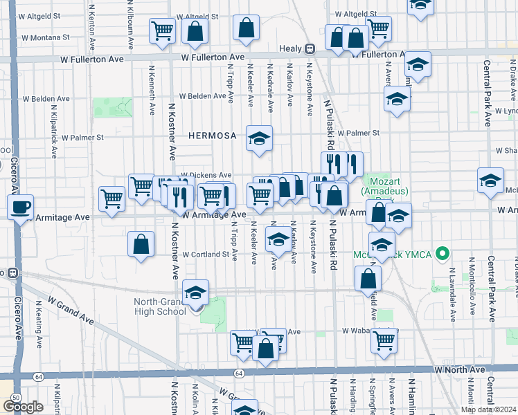 map of restaurants, bars, coffee shops, grocery stores, and more near in Chicago