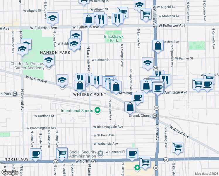 map of restaurants, bars, coffee shops, grocery stores, and more near in Chicago