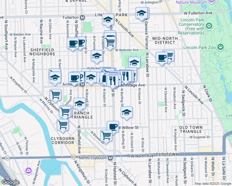 map of restaurants, bars, coffee shops, grocery stores, and more near in Chicago
