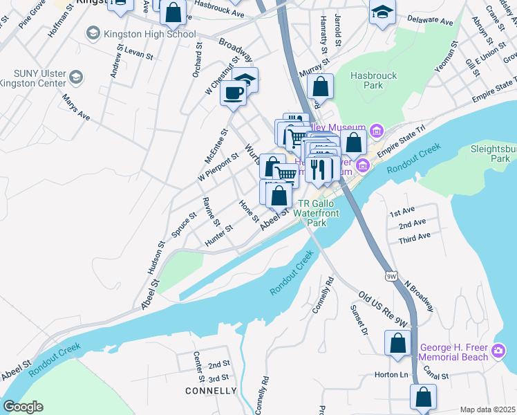 map of restaurants, bars, coffee shops, grocery stores, and more near 78 Hunter Street in Kingston