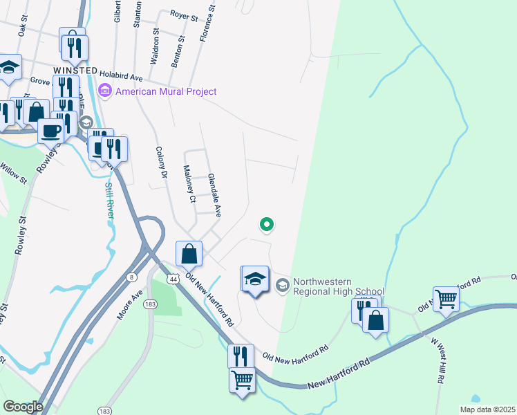 map of restaurants, bars, coffee shops, grocery stores, and more near 92 Oakdale Avenue in Winchester