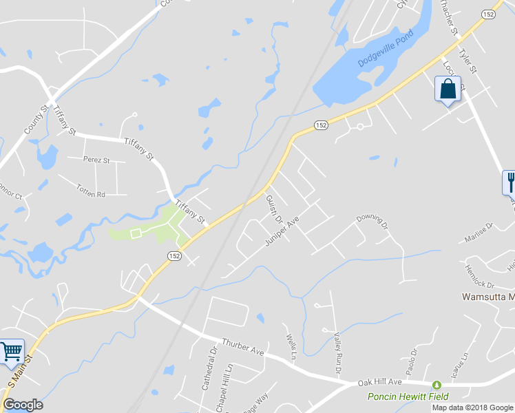 map of restaurants, bars, coffee shops, grocery stores, and more near 19 Guisti Drive in Attleboro