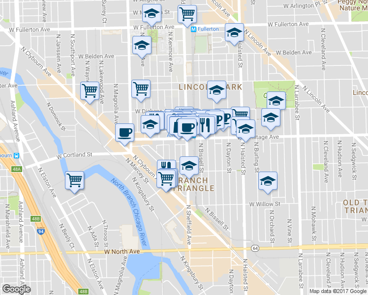 map of restaurants, bars, coffee shops, grocery stores, and more near in Chicago