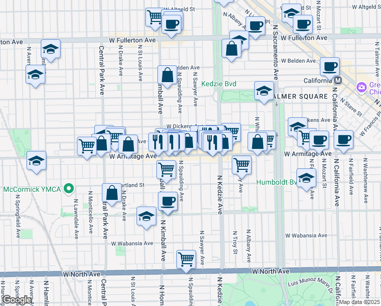 map of restaurants, bars, coffee shops, grocery stores, and more near in Chicago