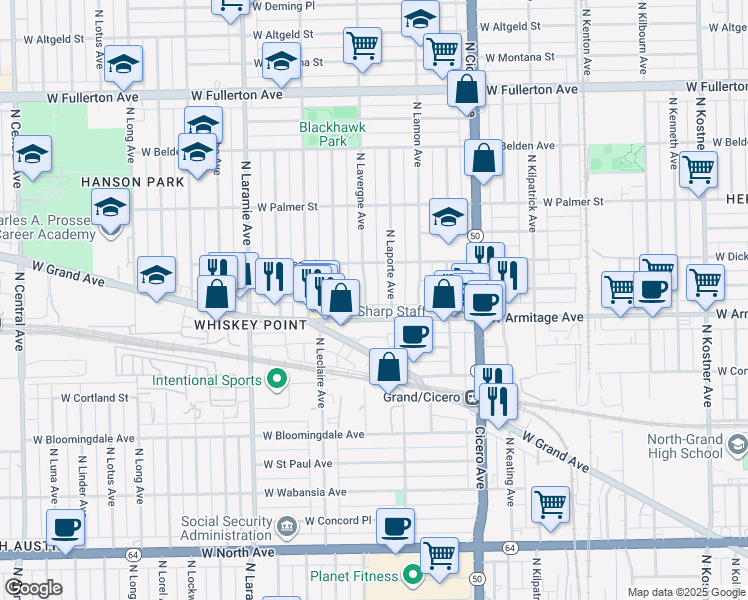 map of restaurants, bars, coffee shops, grocery stores, and more near in Chicago