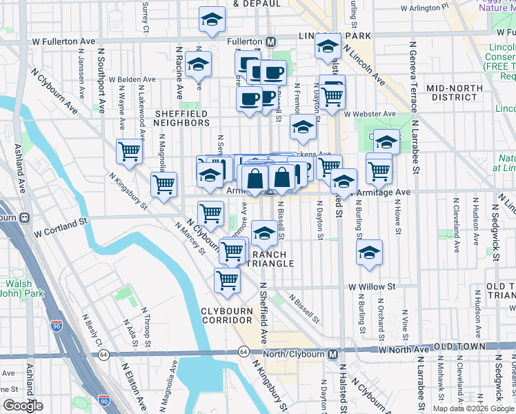 map of restaurants, bars, coffee shops, grocery stores, and more near in Chicago