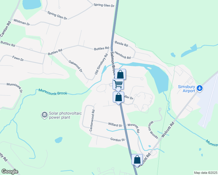 map of restaurants, bars, coffee shops, grocery stores, and more near 11 Brettonwood Drive in Simsbury