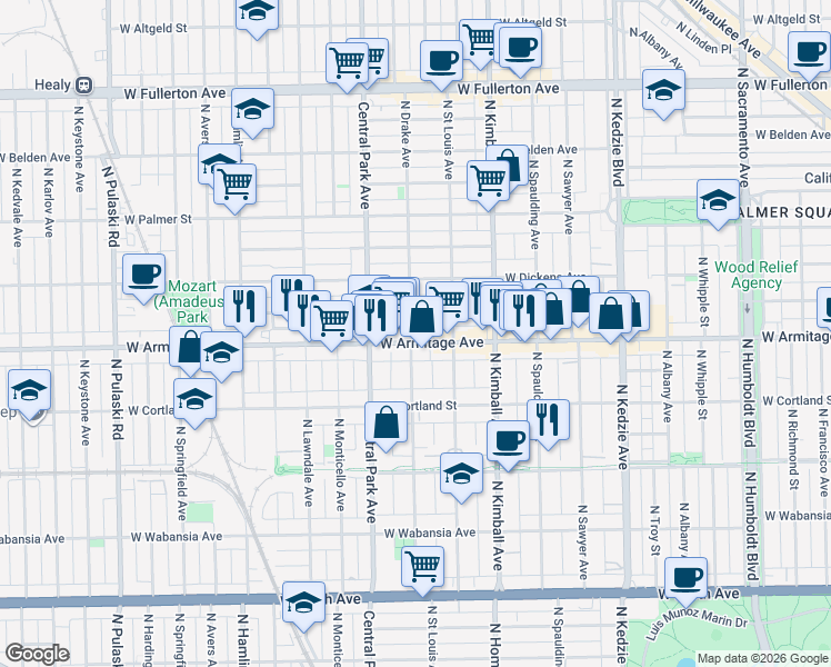 map of restaurants, bars, coffee shops, grocery stores, and more near in Chicago