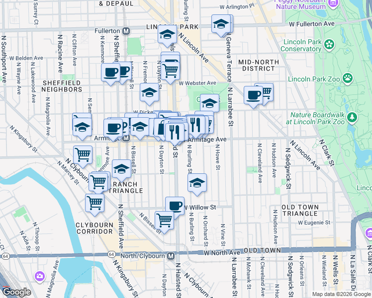 map of restaurants, bars, coffee shops, grocery stores, and more near in Chicago