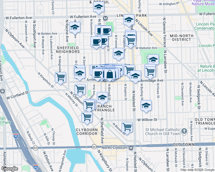 map of restaurants, bars, coffee shops, grocery stores, and more near in Chicago