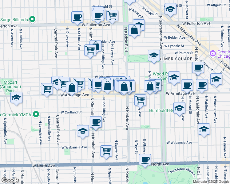 map of restaurants, bars, coffee shops, grocery stores, and more near in Chicago