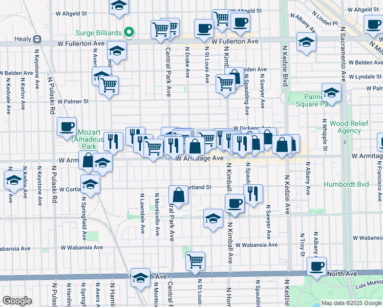 map of restaurants, bars, coffee shops, grocery stores, and more near in Chicago