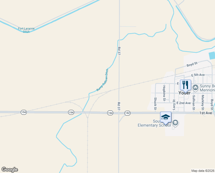 map of restaurants, bars, coffee shops, grocery stores, and more near Road 37 in Yoder
