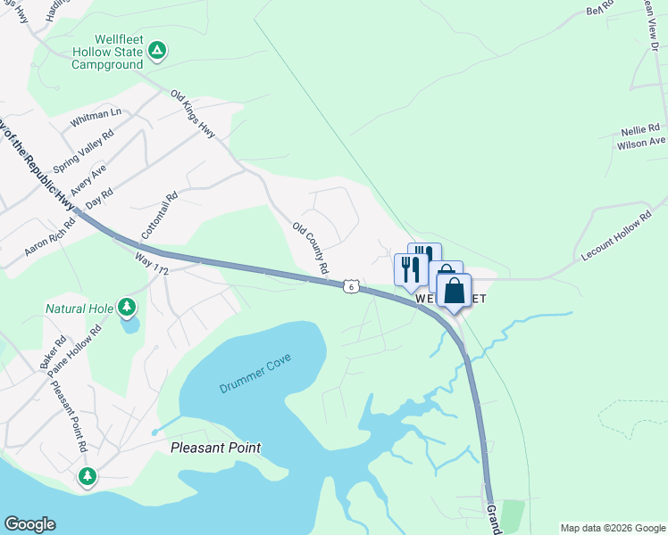 map of restaurants, bars, coffee shops, grocery stores, and more near 1580 State Highway Route 6 in Wellfleet