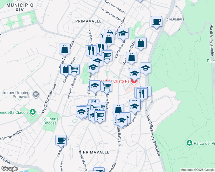 map of restaurants, bars, coffee shops, grocery stores, and more near 260 Via Sant Igino Papa in Roma