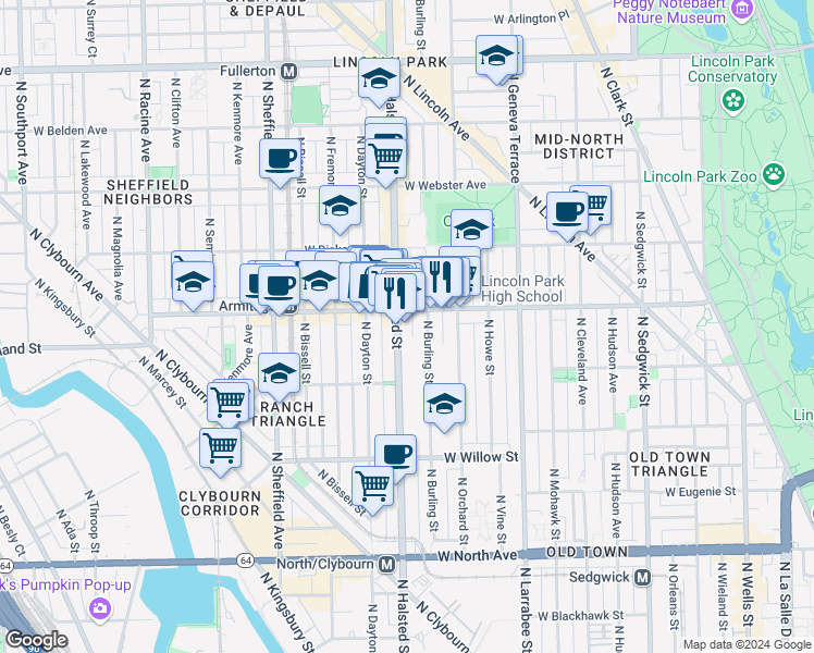map of restaurants, bars, coffee shops, grocery stores, and more near in Chicago
