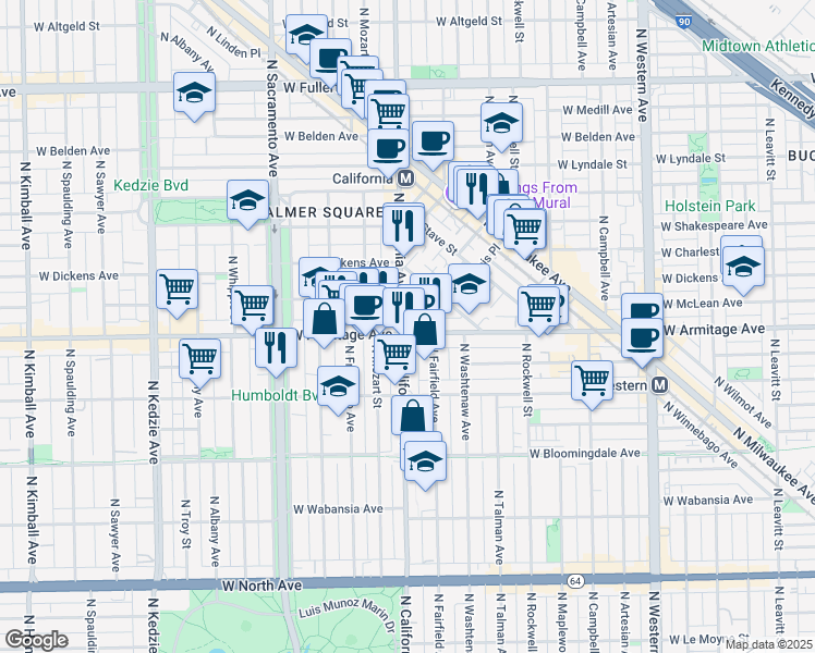 map of restaurants, bars, coffee shops, grocery stores, and more near in Chicago