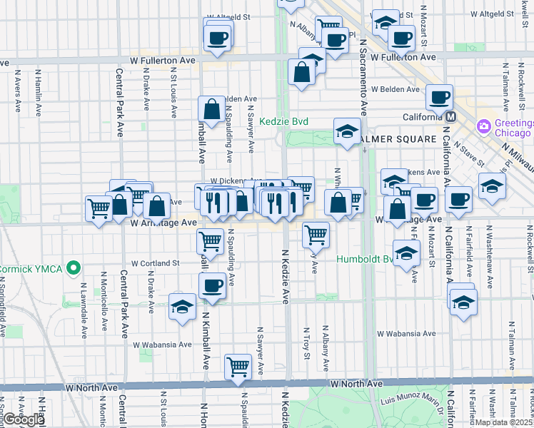 map of restaurants, bars, coffee shops, grocery stores, and more near in Chicago