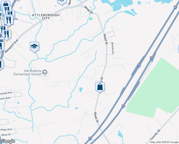 map of restaurants, bars, coffee shops, grocery stores, and more near 11 Jacob Way in Attleboro