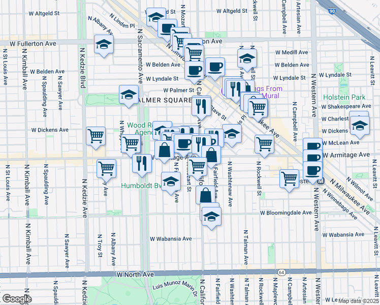 map of restaurants, bars, coffee shops, grocery stores, and more near in Chicago