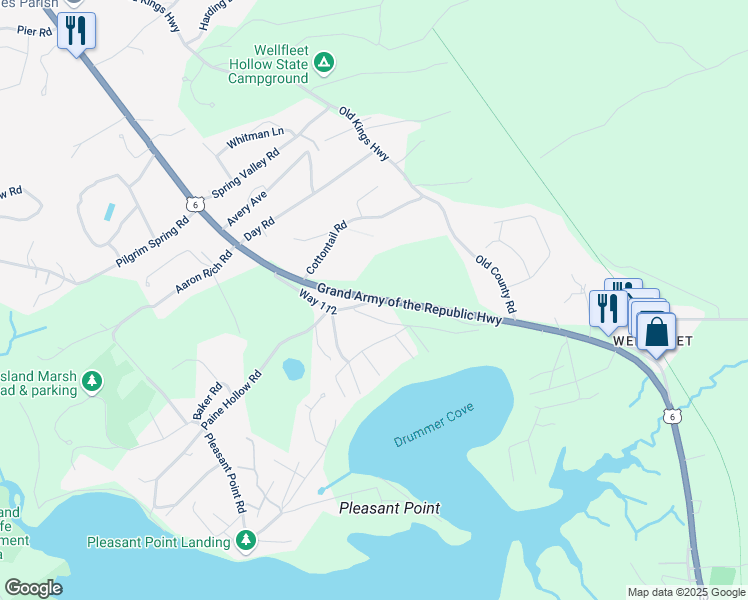 map of restaurants, bars, coffee shops, grocery stores, and more near 40 Way 112 in Wellfleet
