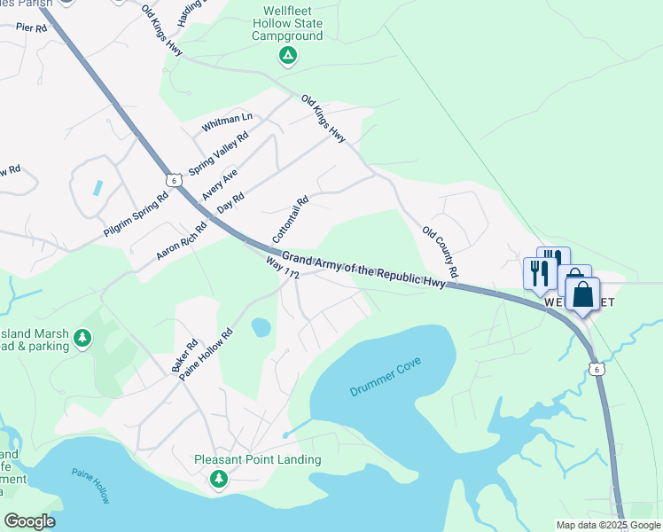 map of restaurants, bars, coffee shops, grocery stores, and more near 40 Way 112 in Wellfleet