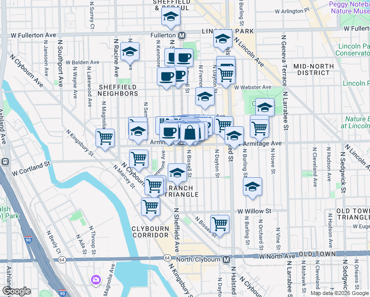 map of restaurants, bars, coffee shops, grocery stores, and more near in Chicago