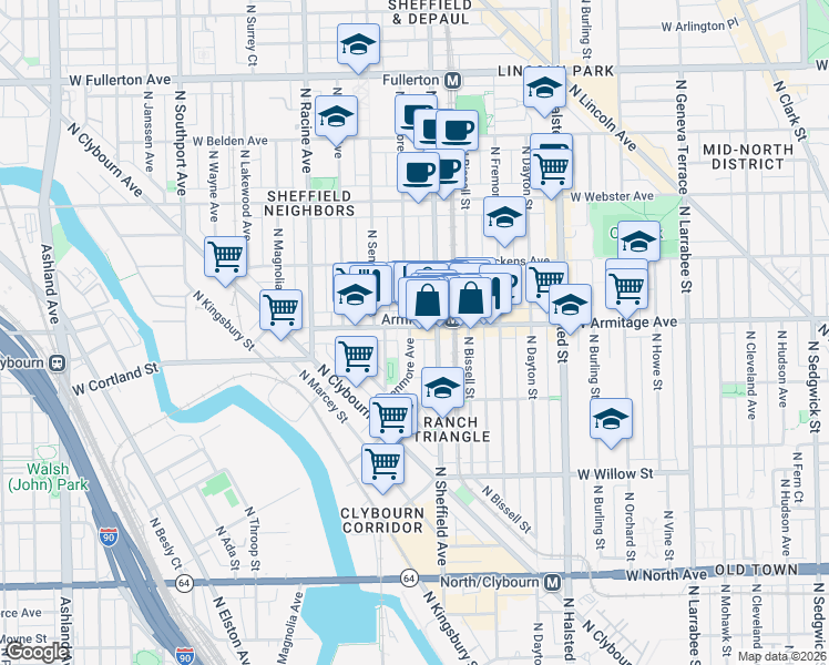 map of restaurants, bars, coffee shops, grocery stores, and more near in Chicago
