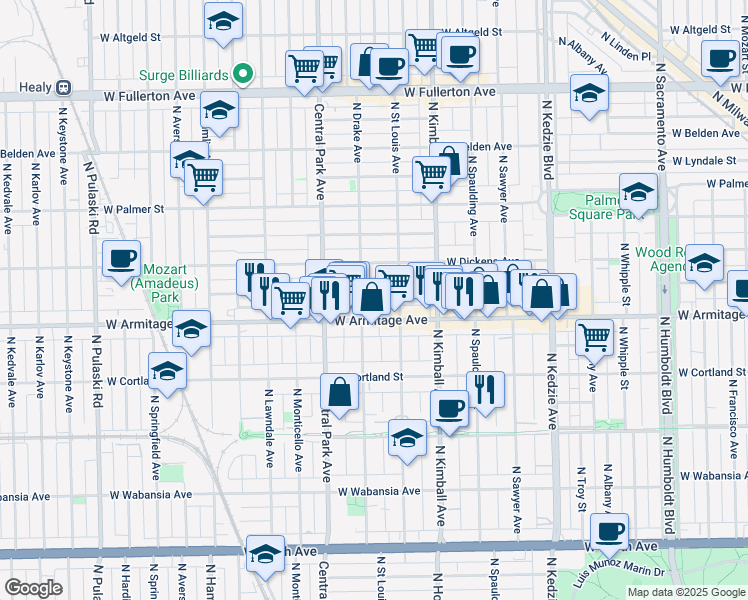 map of restaurants, bars, coffee shops, grocery stores, and more near in Chicago