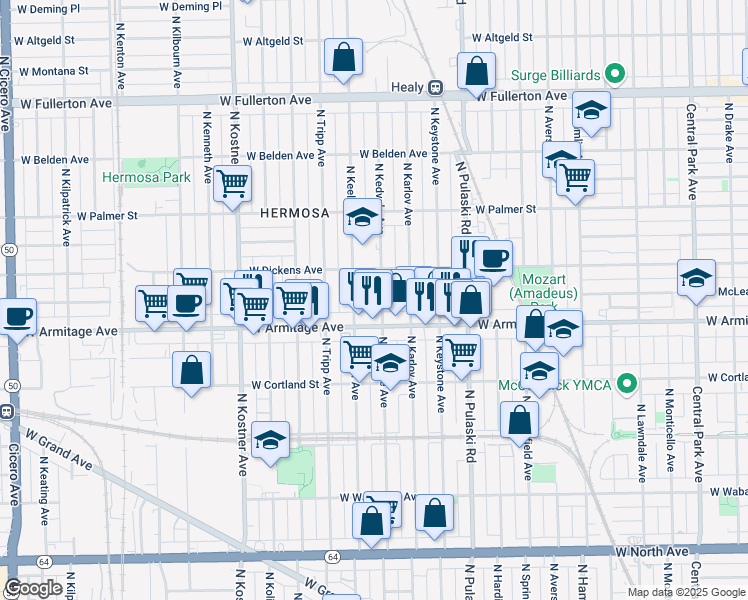 map of restaurants, bars, coffee shops, grocery stores, and more near in Chicago