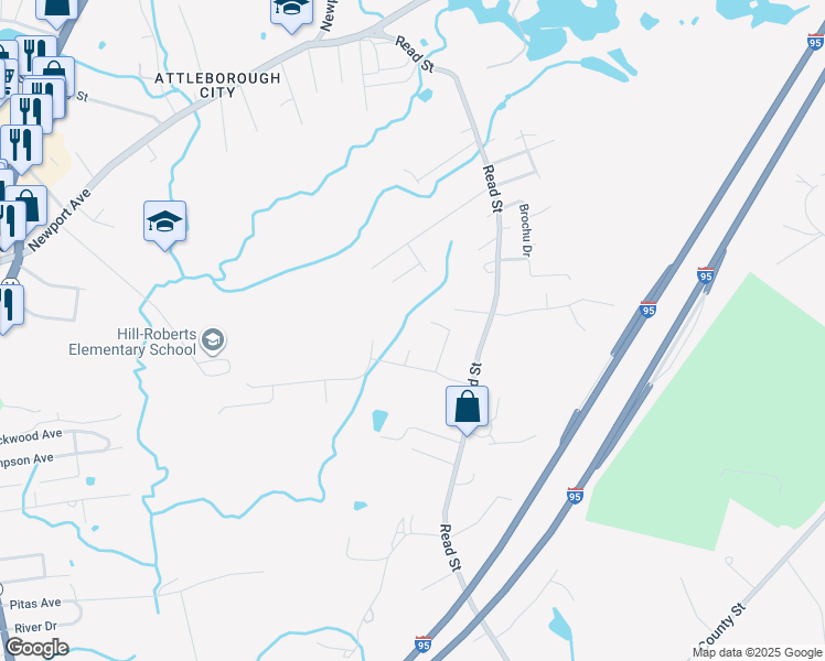 map of restaurants, bars, coffee shops, grocery stores, and more near 11 Jacob Way in Attleboro